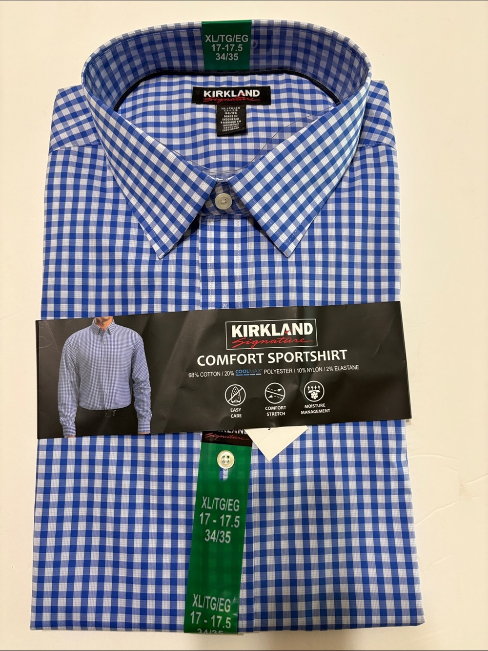 Kirkland Signature Blue and White Gingham Sport Shirt - Men's